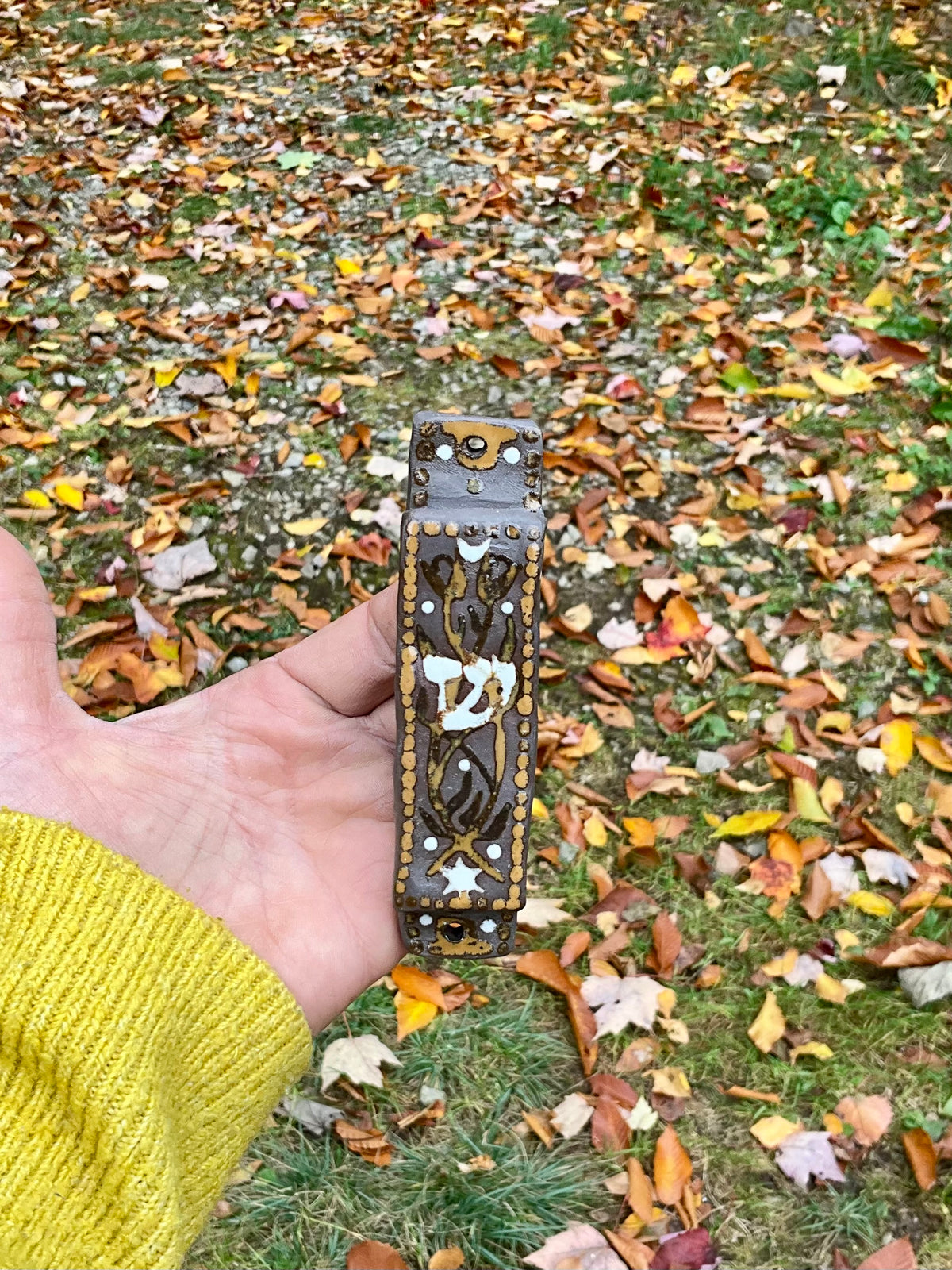 Mezuzah case floral brown