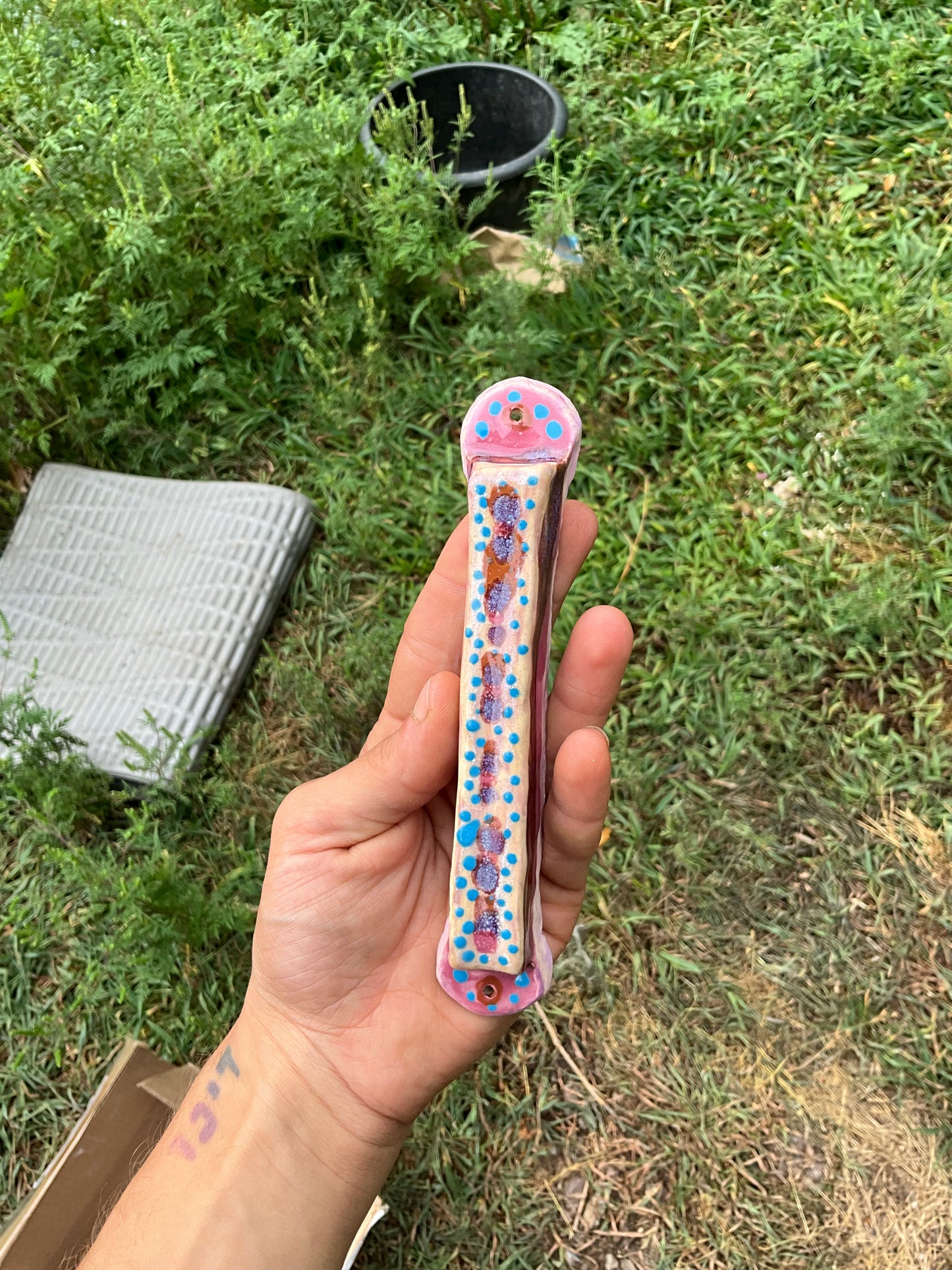 Mezuzah pink abstract