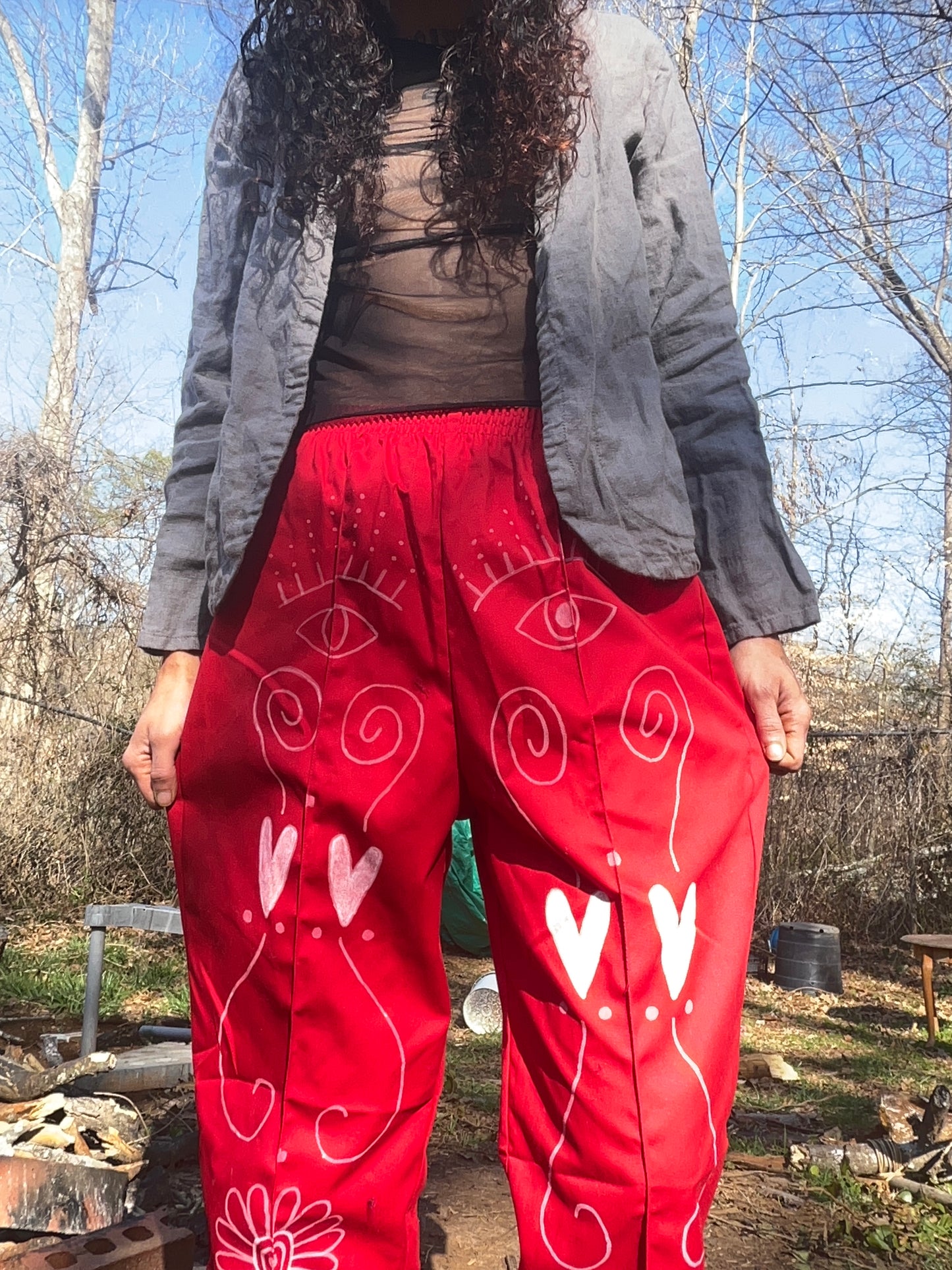 Pants Red hand painted